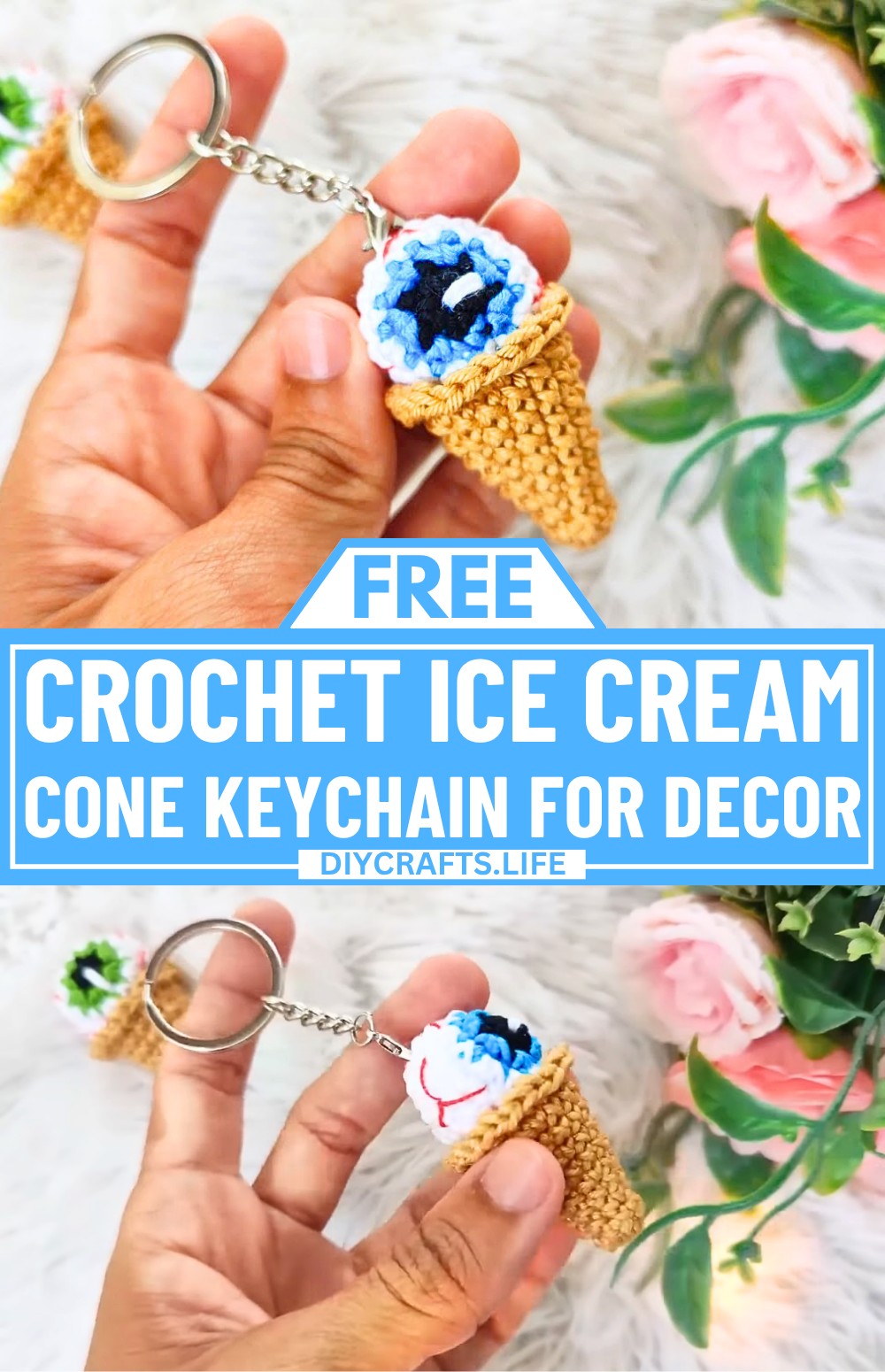 Easy Crochet Ice Cream Cone Keychain for Halloween