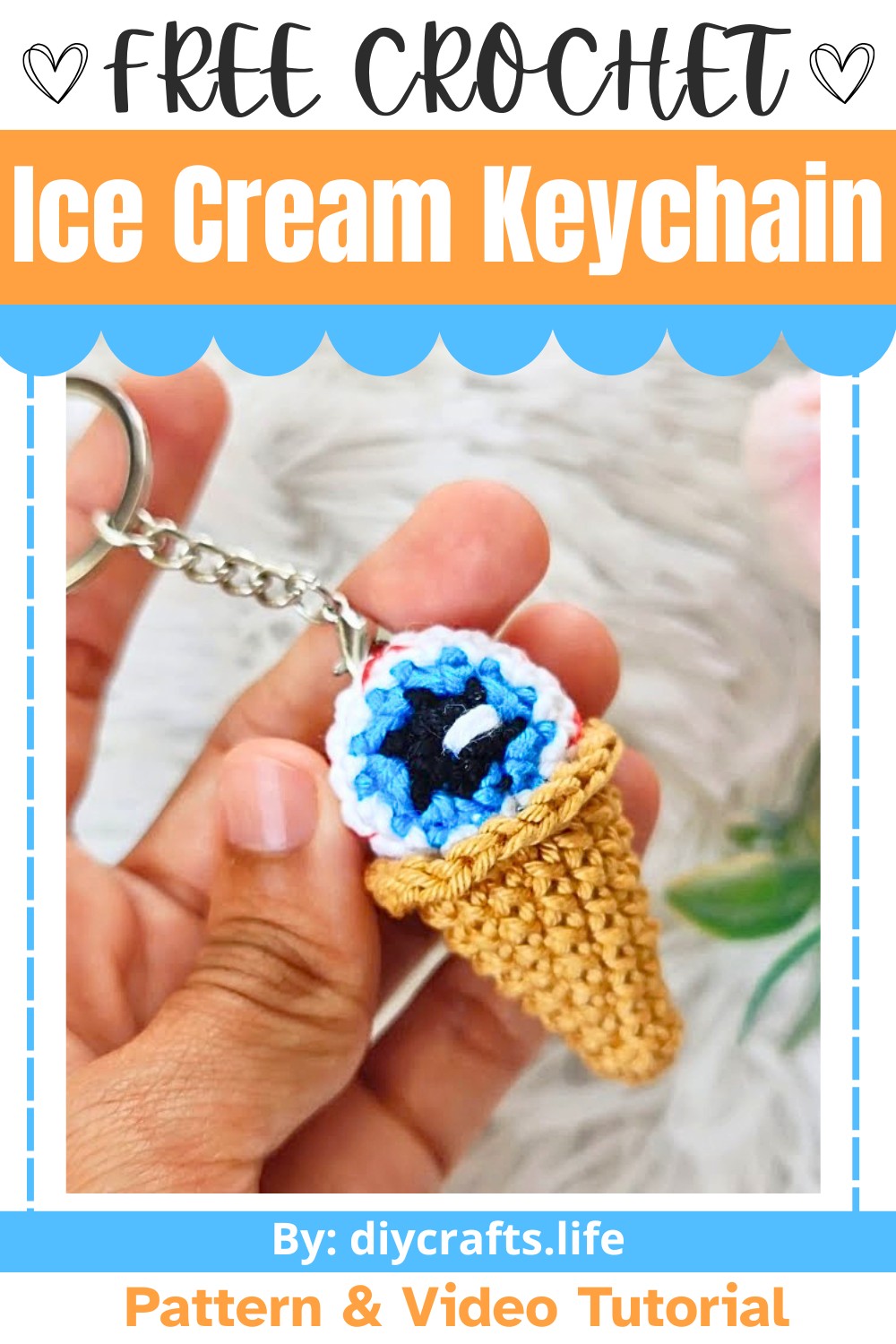 Easy Crochet Ice Cream Cone Keychain for Halloween