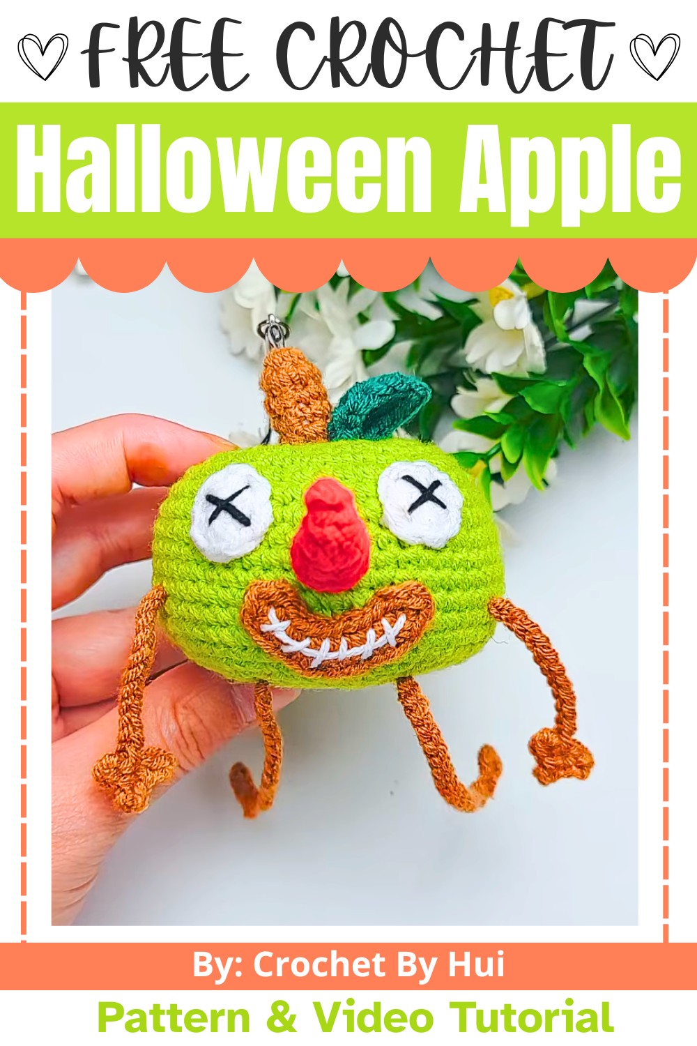 Easy Spooky Halloween Apple Crochet Ornament for Beginners