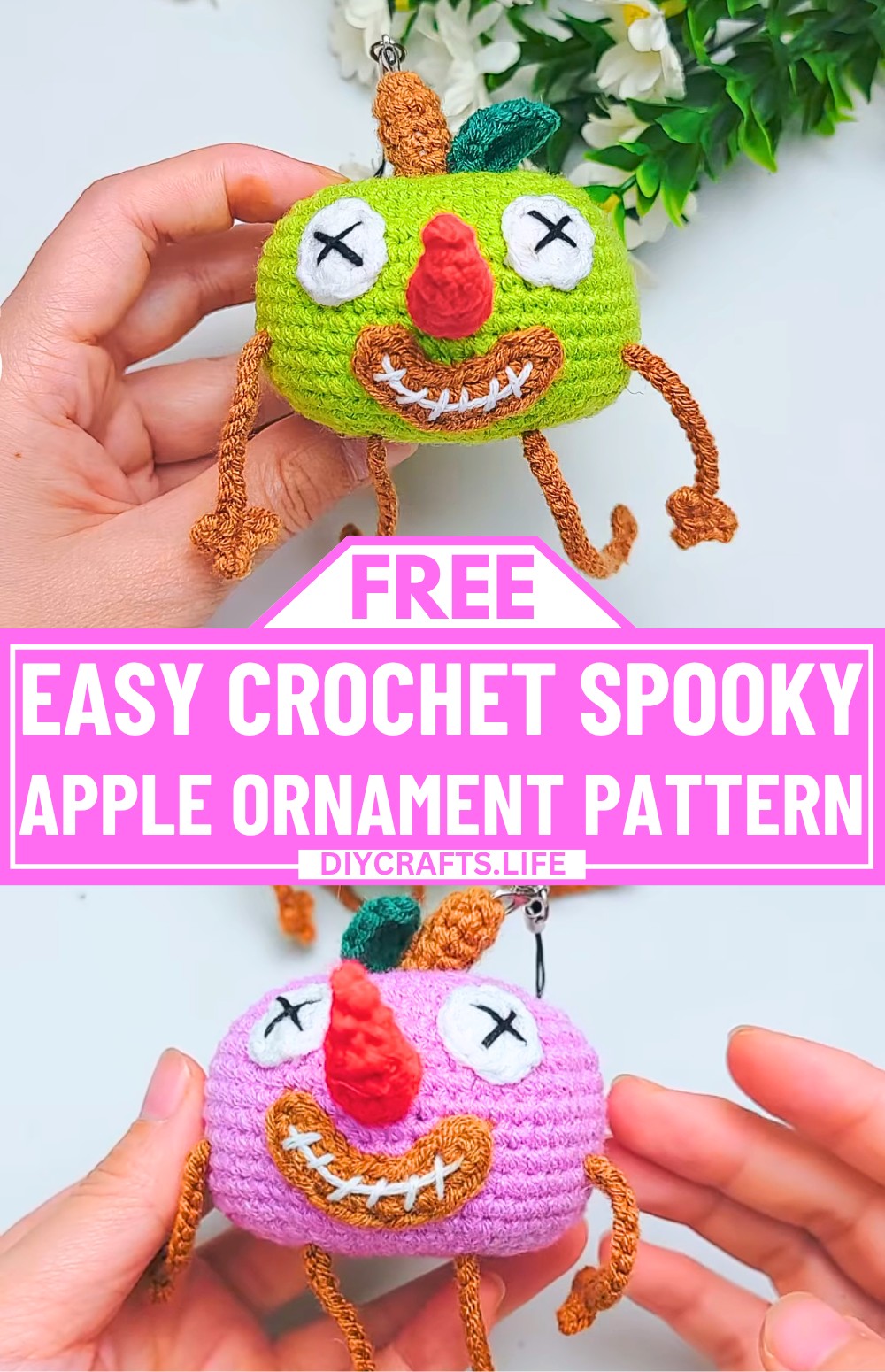 Easy Spooky Halloween Apple Crochet Ornament for Beginners