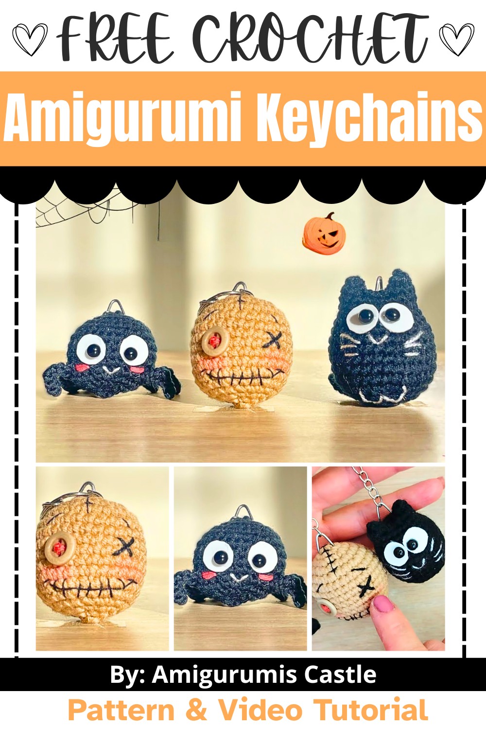 How to Crochet Voodoo Doll, Spider & Black Cat Keychains Pattern