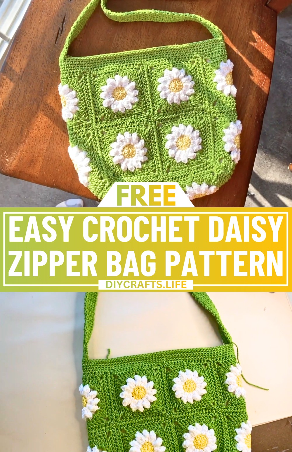 How to Make a Crochet Daisy Zipper Bag