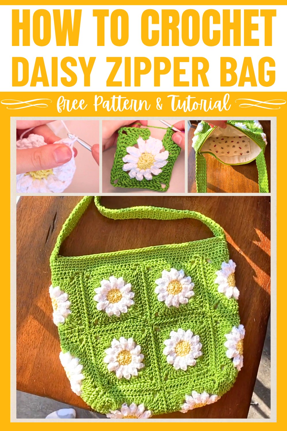 How to Make a Crochet Daisy Zipper Bag