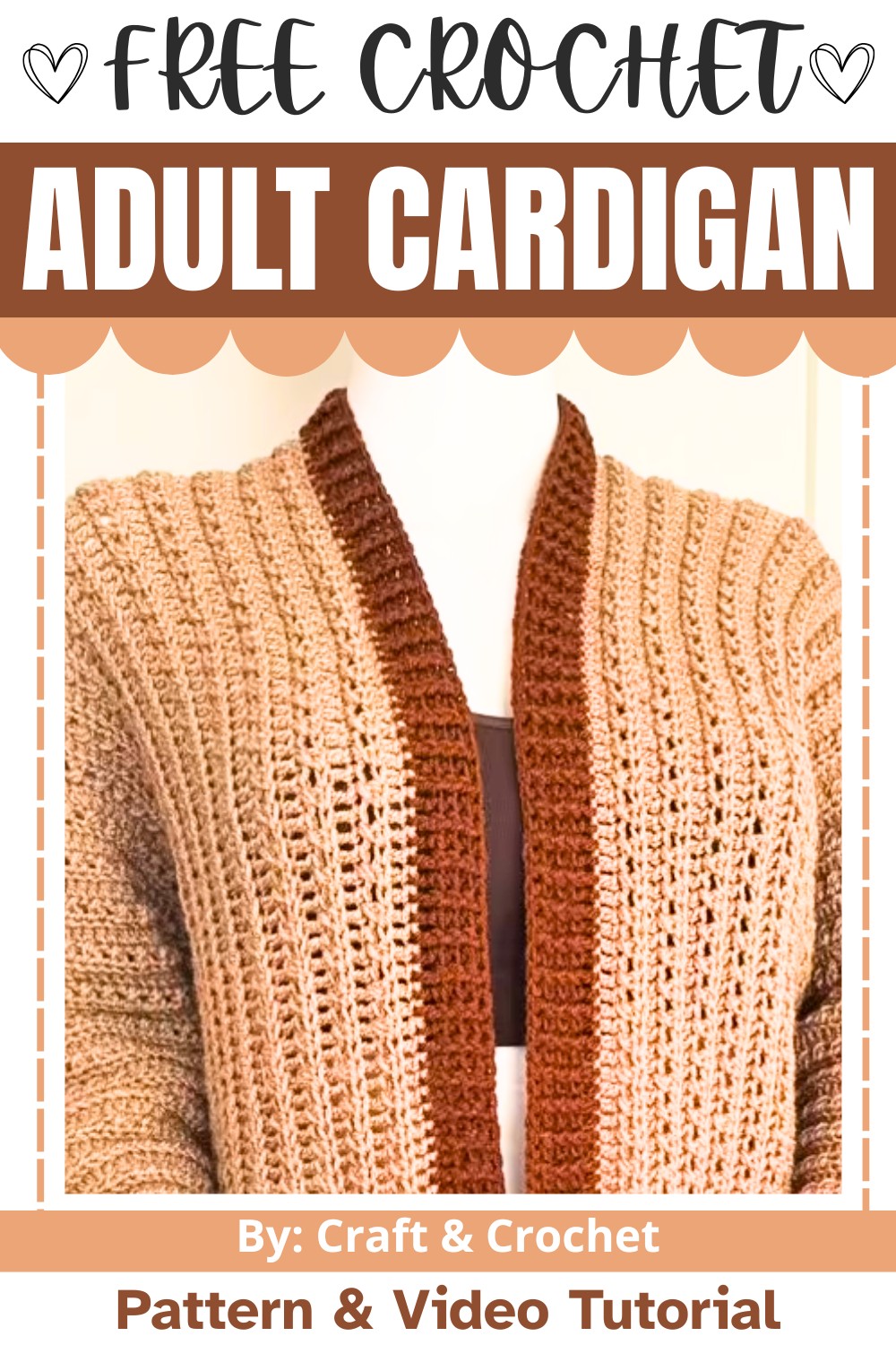 Crochet Adult Cardigan with Pockets and 2-Row Pattern