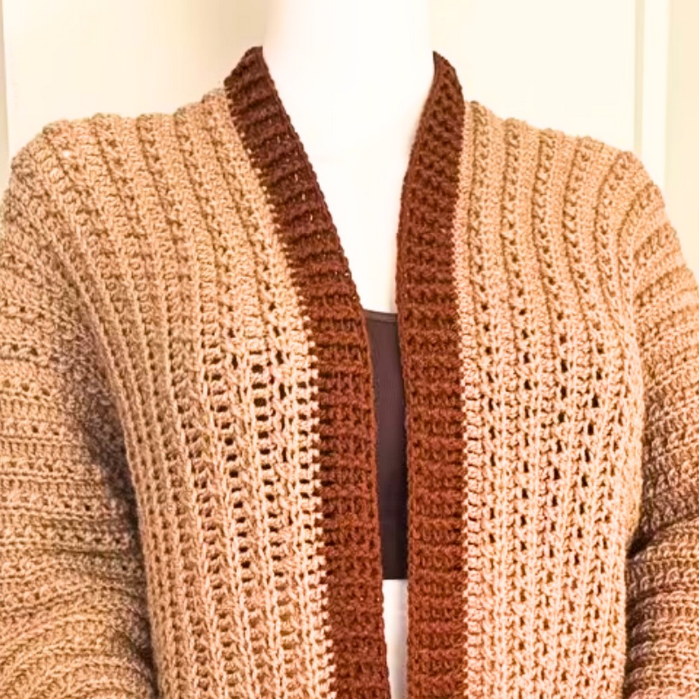 Crochet Adult Cardigan with Pockets and 2-Row Pattern