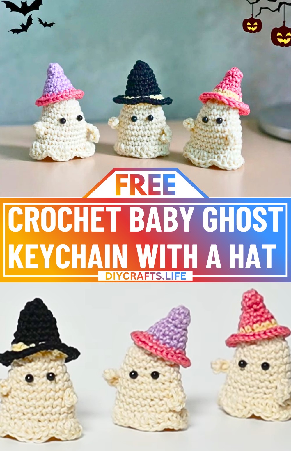 Crochet Baby Ghost Keychain with a Cute Hat and Arms