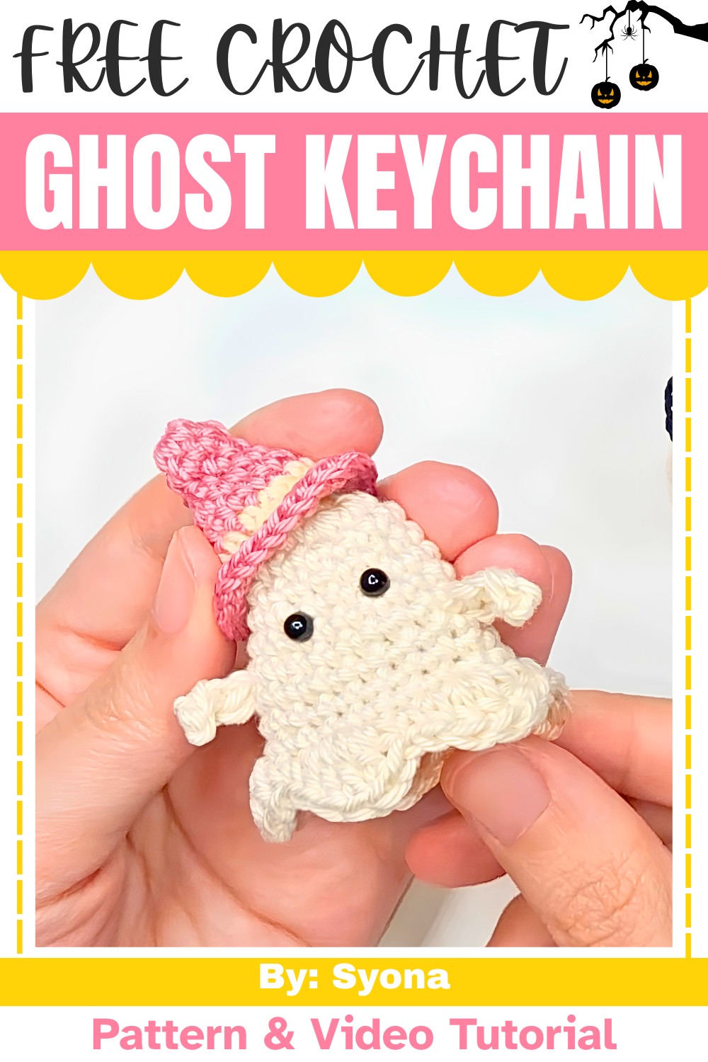 Crochet Baby Ghost Keychain with a Cute Hat and Arms