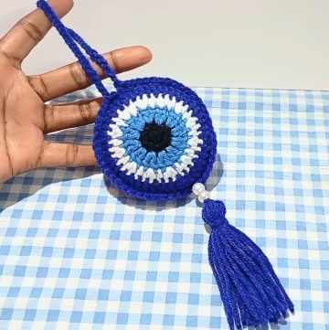 Crochet Evil Eye Hanging Tutorial with Tassel and Beads