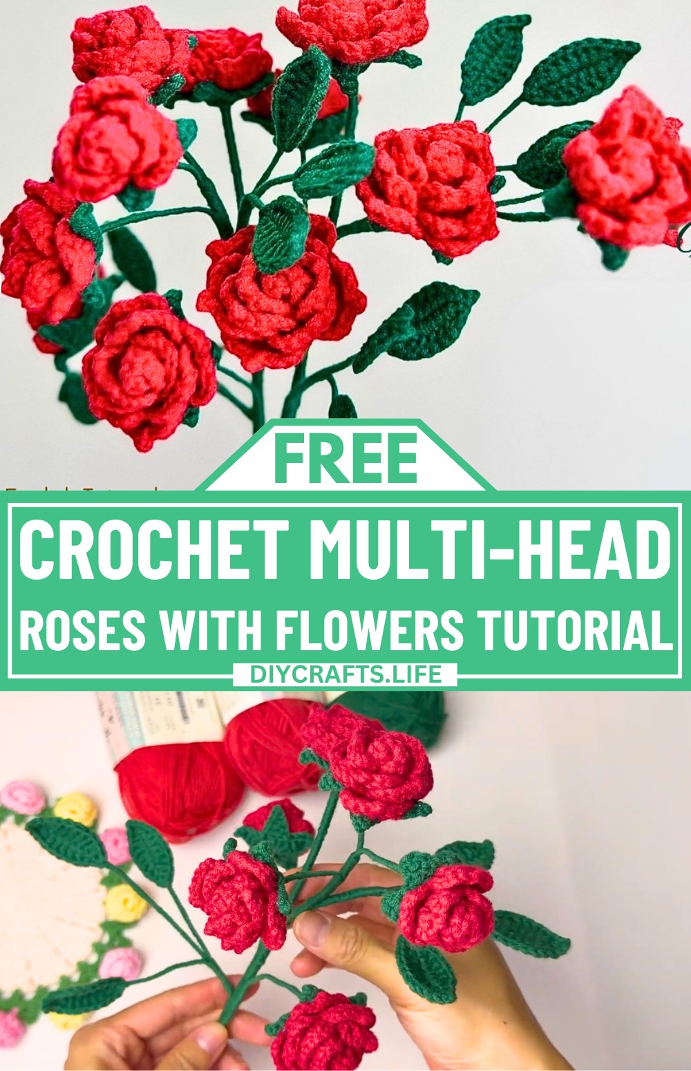 Crochet Multi-Head Roses with Flowers & Leaves Tutorial