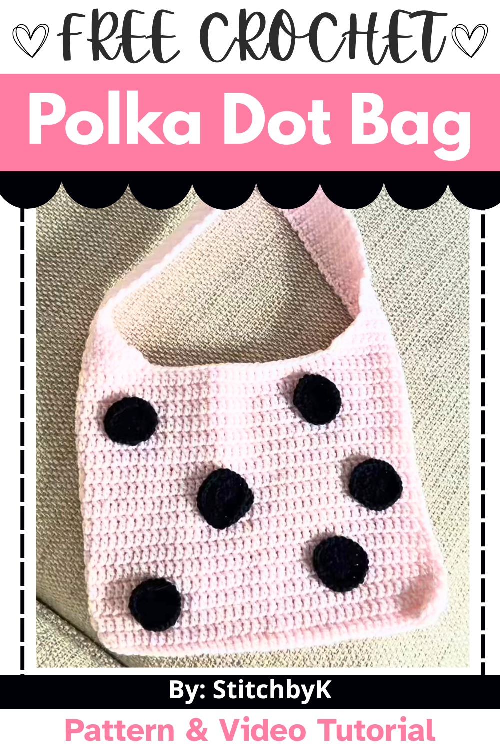 Crochet Polka Dot Bag with Sturdy Straps and Colorful Design