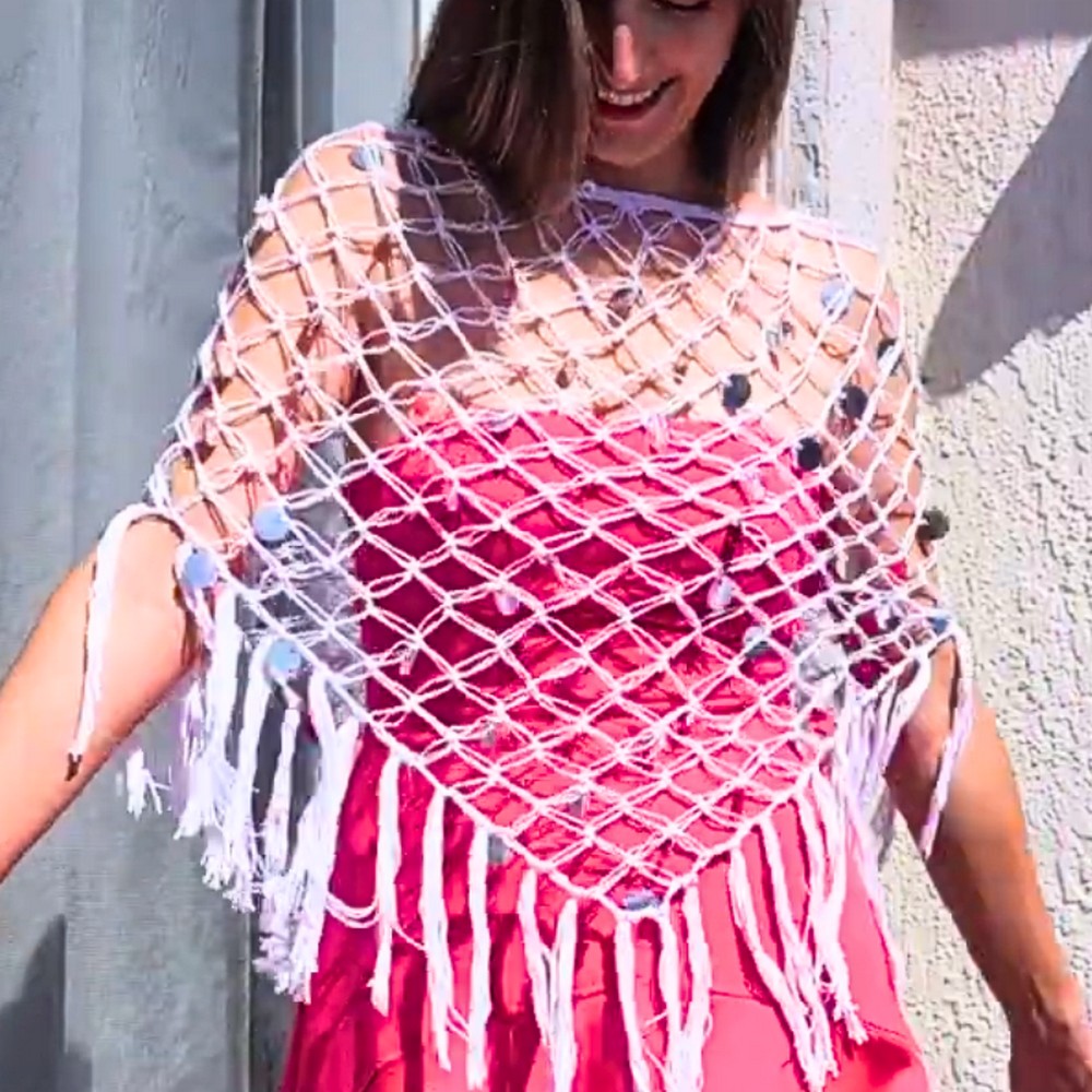 Crochet a Lightweight Poncho with Solomon’s Knot & Sequins