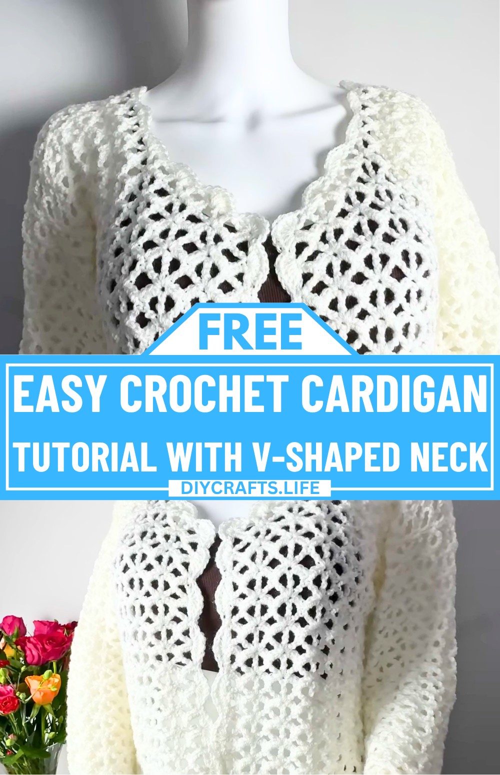 Easy Crochet Cardigan Tutorial With V-Shaped Neck Design
