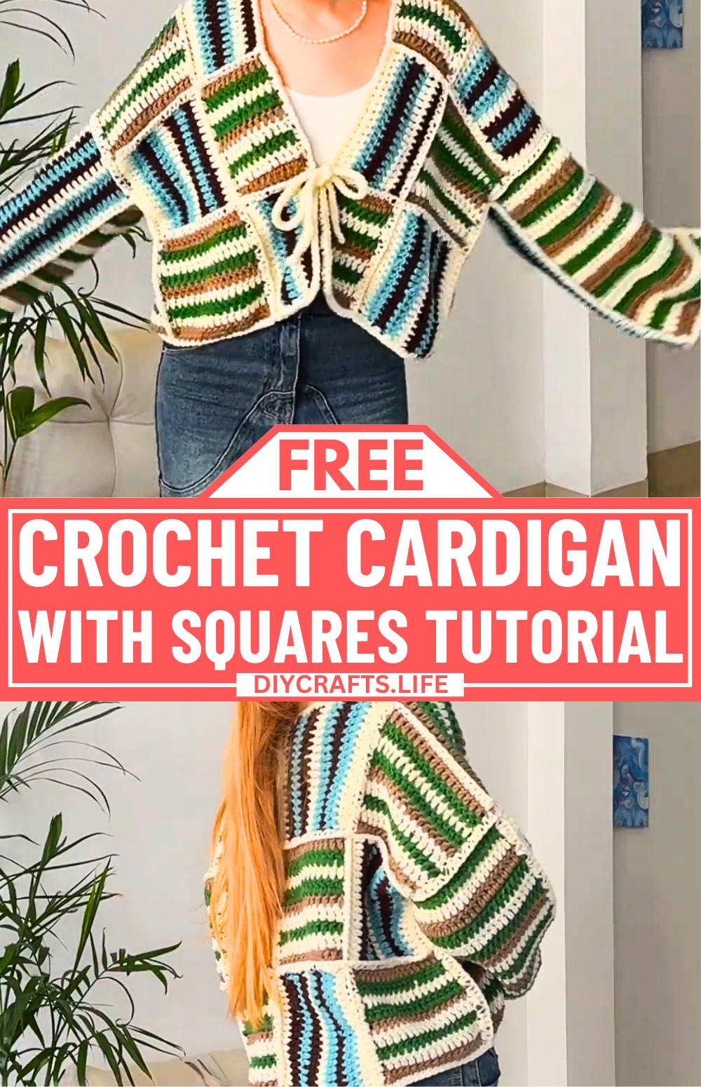 Easy Crochet Cardigan with Squares Tutorial