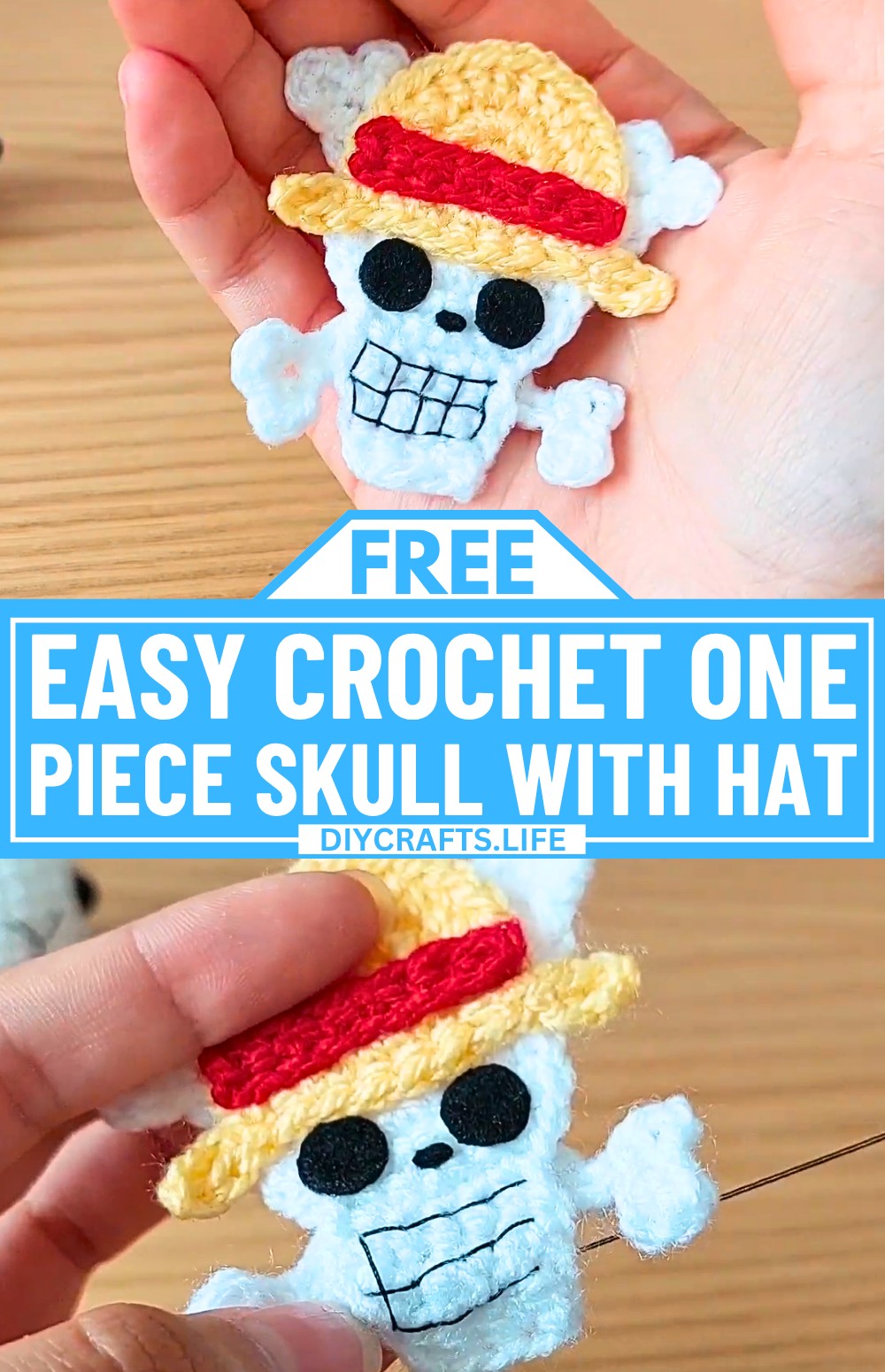 Easy Crochet One Piece Skull with Pirate Hat Tutorial