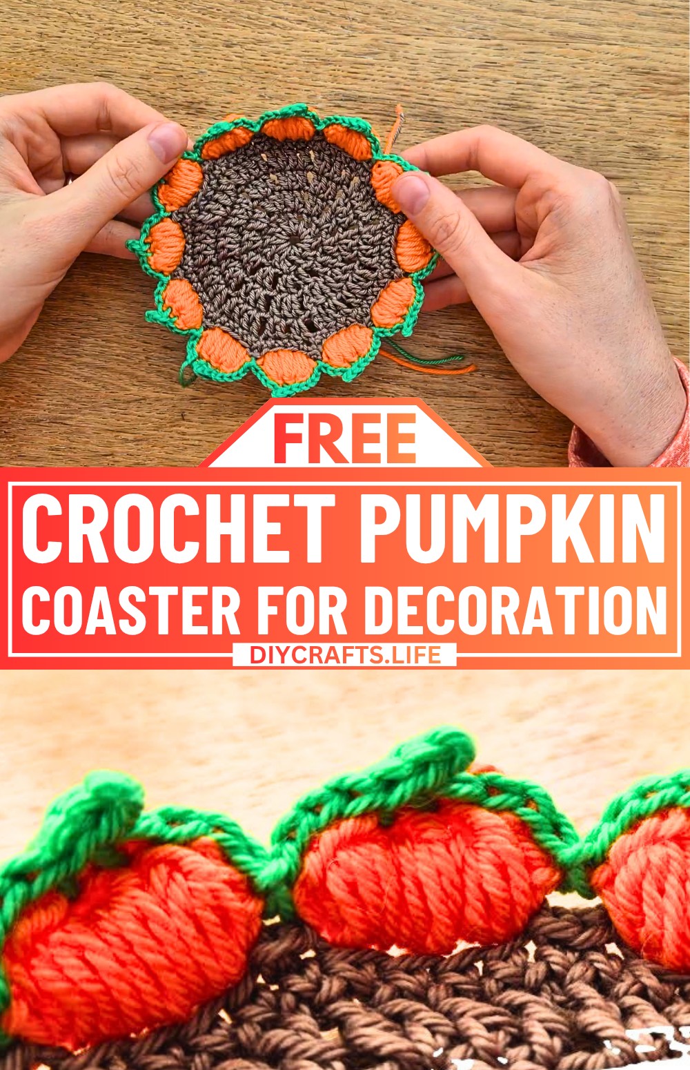 Easy Crochet Pumpkin Coaster Pattern For Fall Decoration