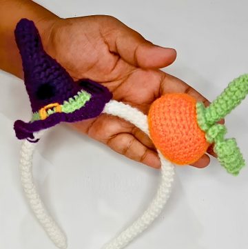 Easy Crochet Witch Hairband with Pumpkin & Hat