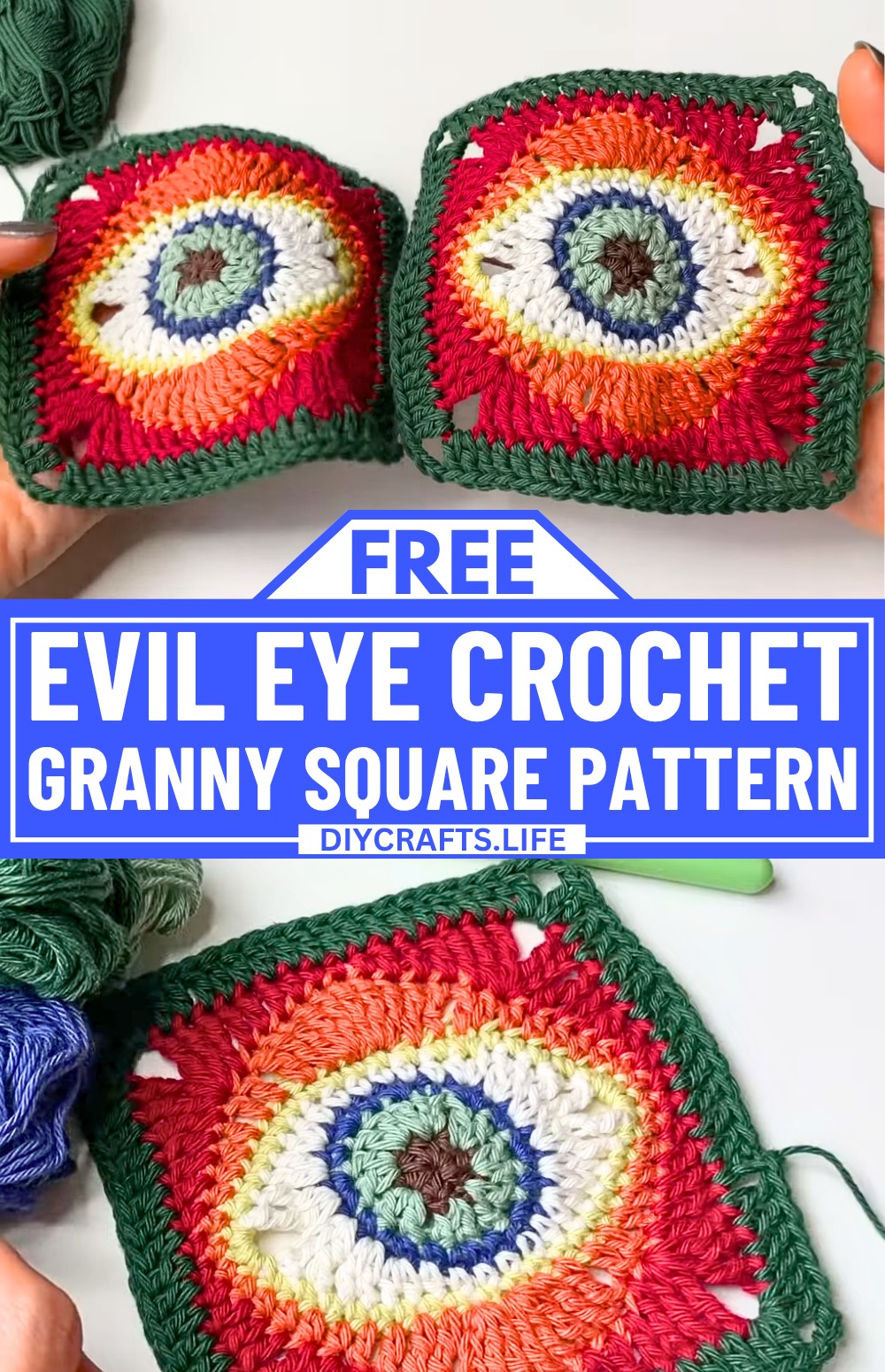 Evil Eye Crochet Granny Square Pattern With Colorful and Fun Design