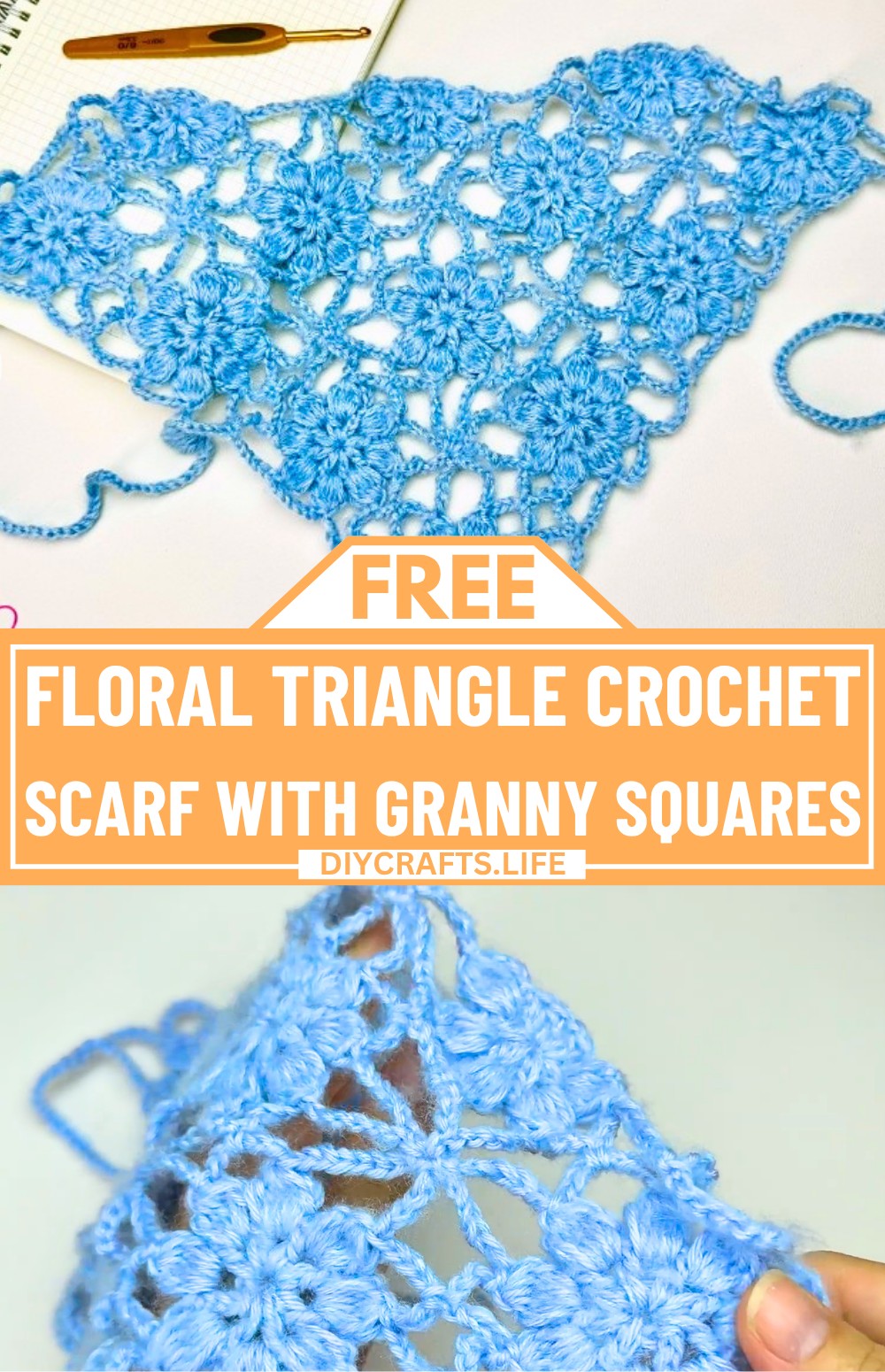 Floral Triangle Crochet Scarf Made with Granny Squares