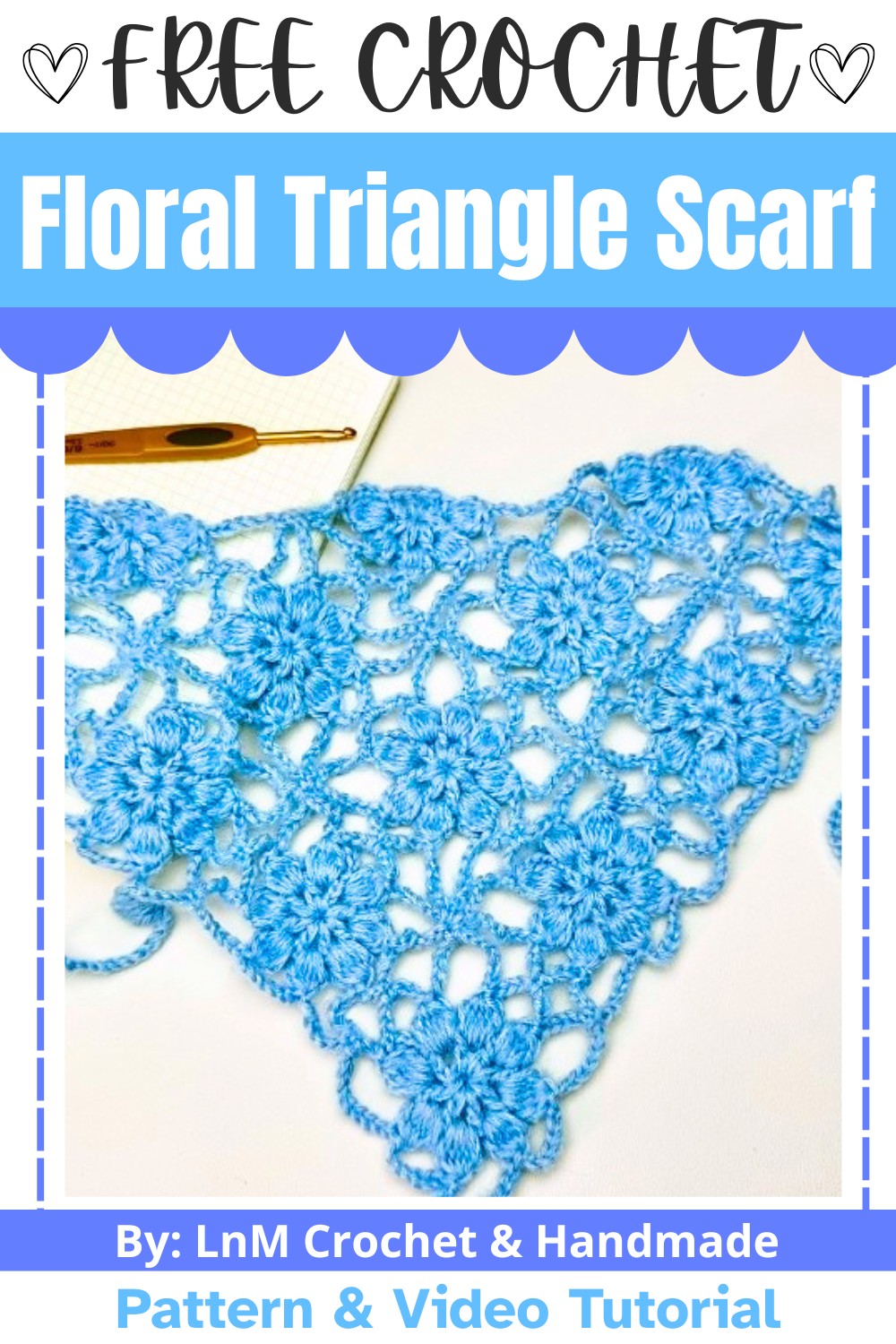 Floral Triangle Crochet Scarf Made with Granny Squares