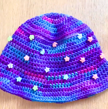 Galaxy-Themed Crochet Bucket Hat with Glow-in-the-Dark Stars