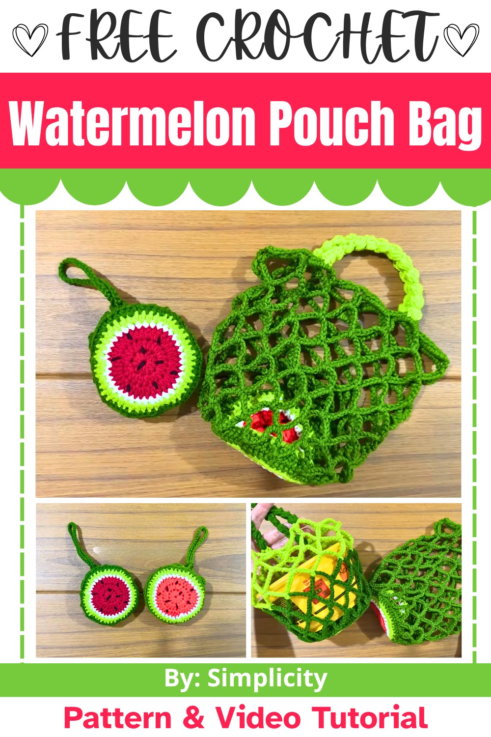 Watermelon Crochet Pouch Bag with Mesh for Food Takeouts