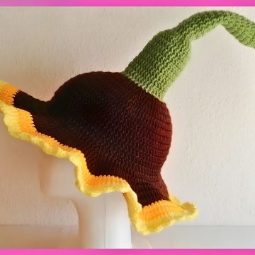 Crochet Witch Hat with Sunflower Design - Perfect for Fall & Halloween