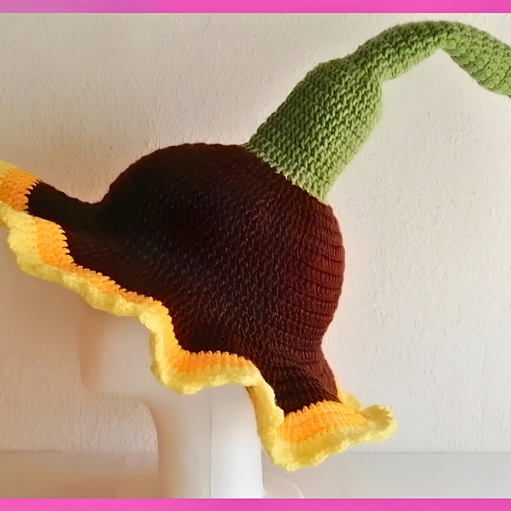 Crochet Witch Hat with Sunflower Design - Perfect for Fall & Halloween