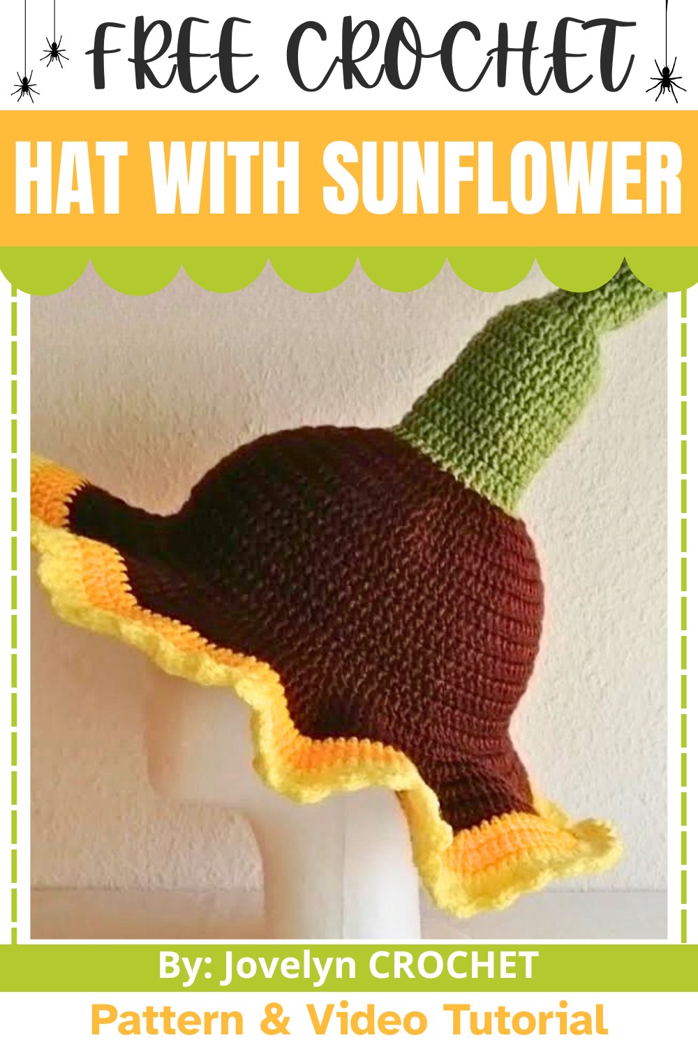 Crochet Witch Hat with Sunflower Design - Perfect for Fall & Halloween