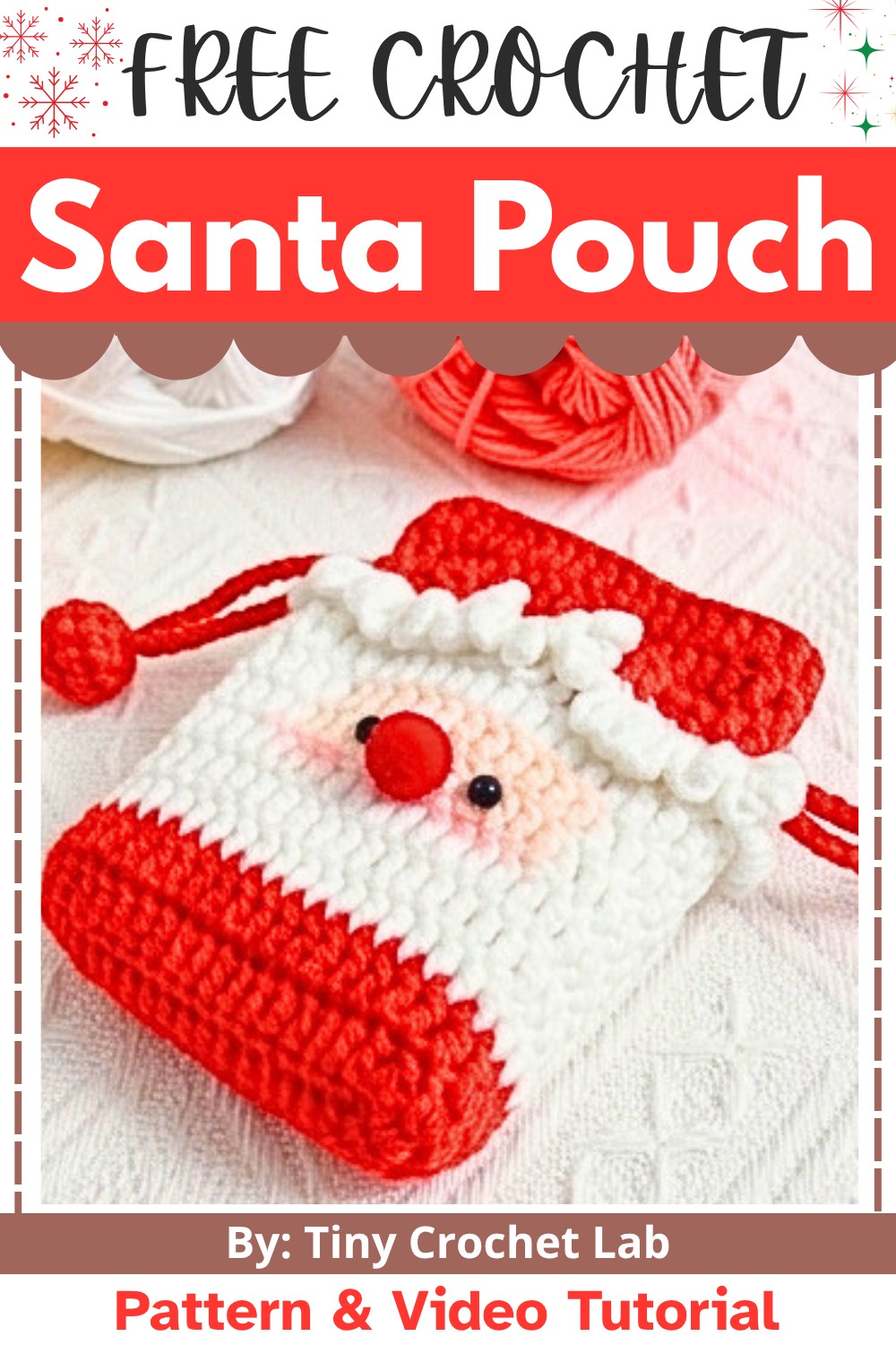 Easy Crochet Santa Drawstring Pouch Foe Festive Holiday