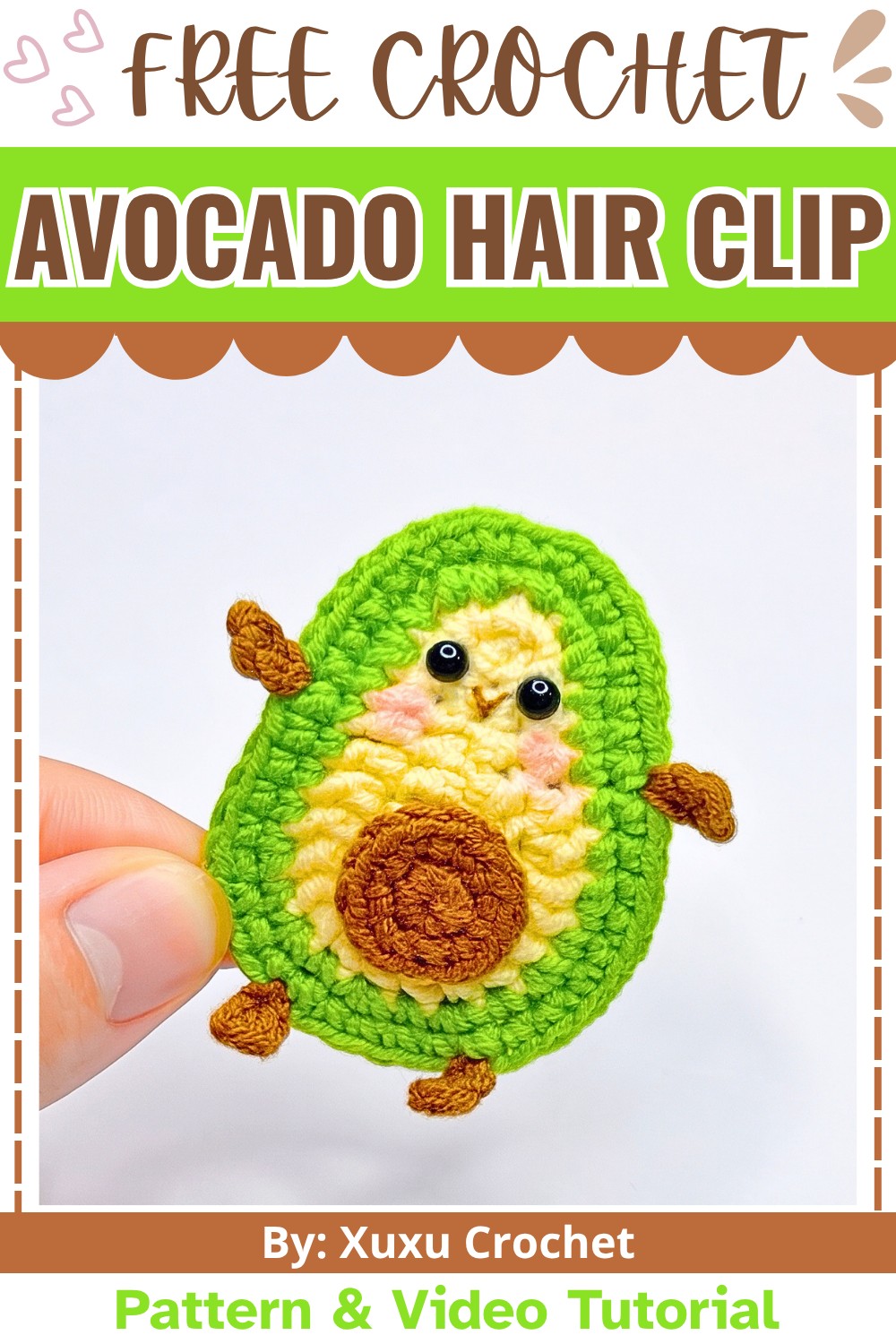 Crochet Thread Edging Patterns Crochet Avocado Hair Clip Pattern with Cute Face - DIY Crafts
